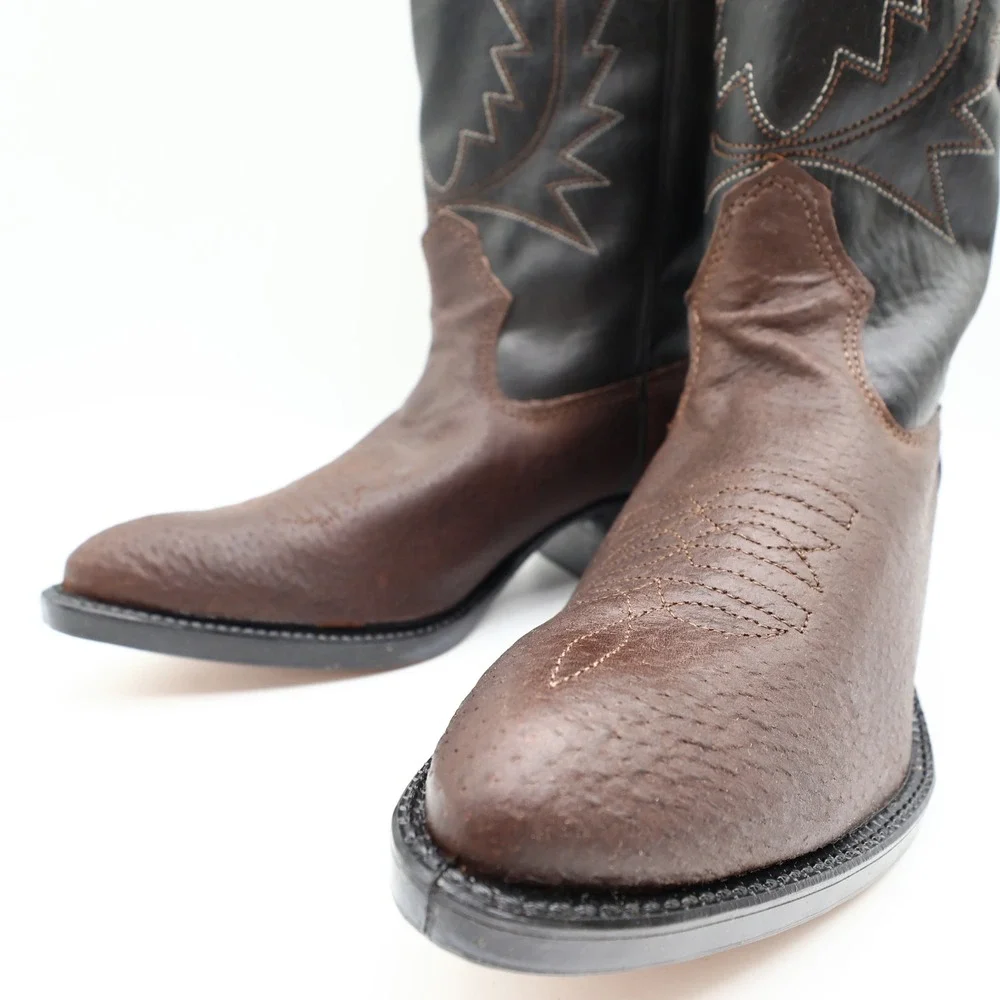 Wrangler Vintage Western Boots Youth 4.5 D Old Brown Leather Black NWT USA Made